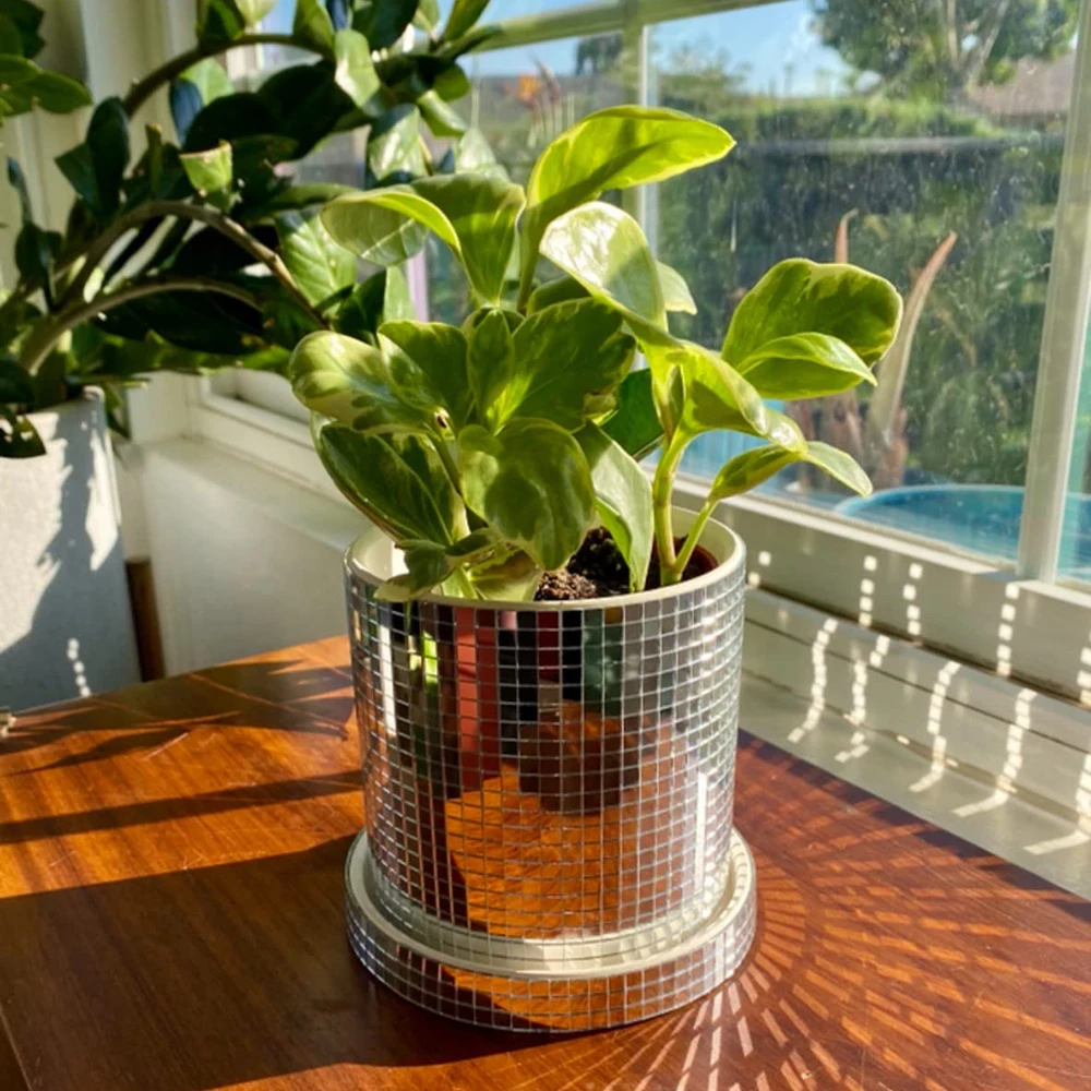 Disco Ball Planter Pot with Drainage Hole Ceramics Mirror Disco Ball Vase Plant Pot Flower Pot Flat Base Mirror Disco Ball Vase 3