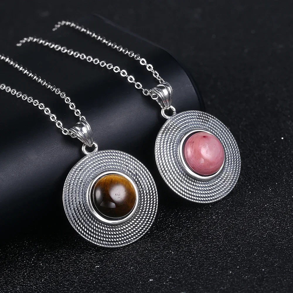 Pendant Necklace 925 Sterling Silver Natural Tiger Eye Rhodochrosite pendant necklace silver necklace