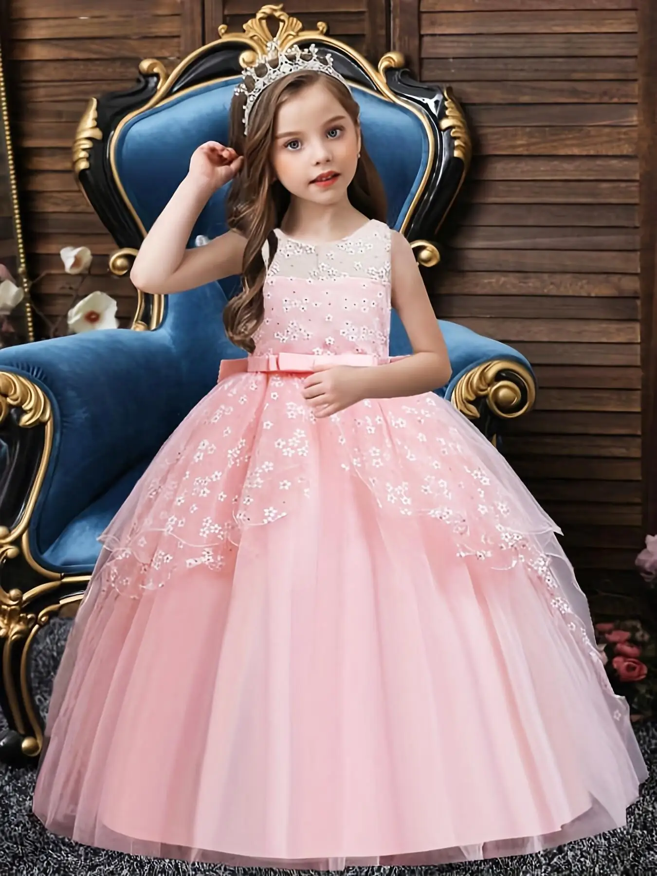 Vestidos Elegantes De NiñA De Las Flores Sin Mangas Con Apliques De Encaje
