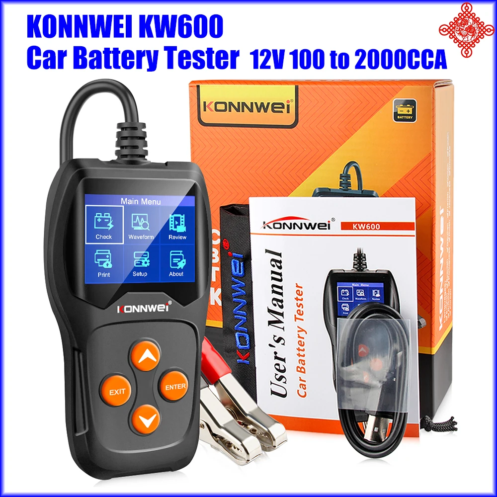 

KONNWEI KW600 Auto Car Battery Tester 12V 100 to 2000CCA Crank Charging 12 Volts Automotive Battery Monitor PK BT360