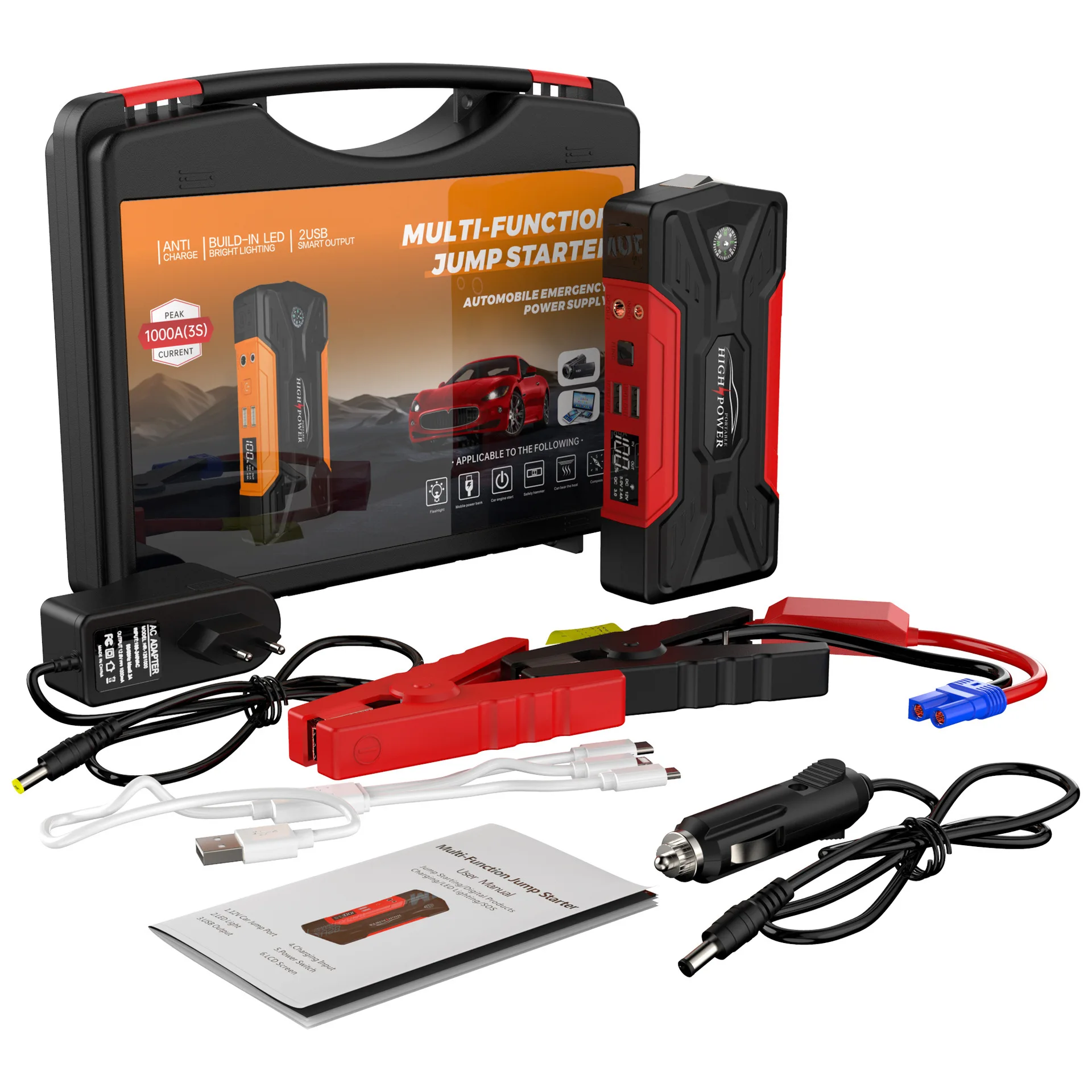 Car Jump Starter 12V 99800mAh Digital Display Emergency Power Supply Portable Emergency Starter Car Battery Booster Power Bank