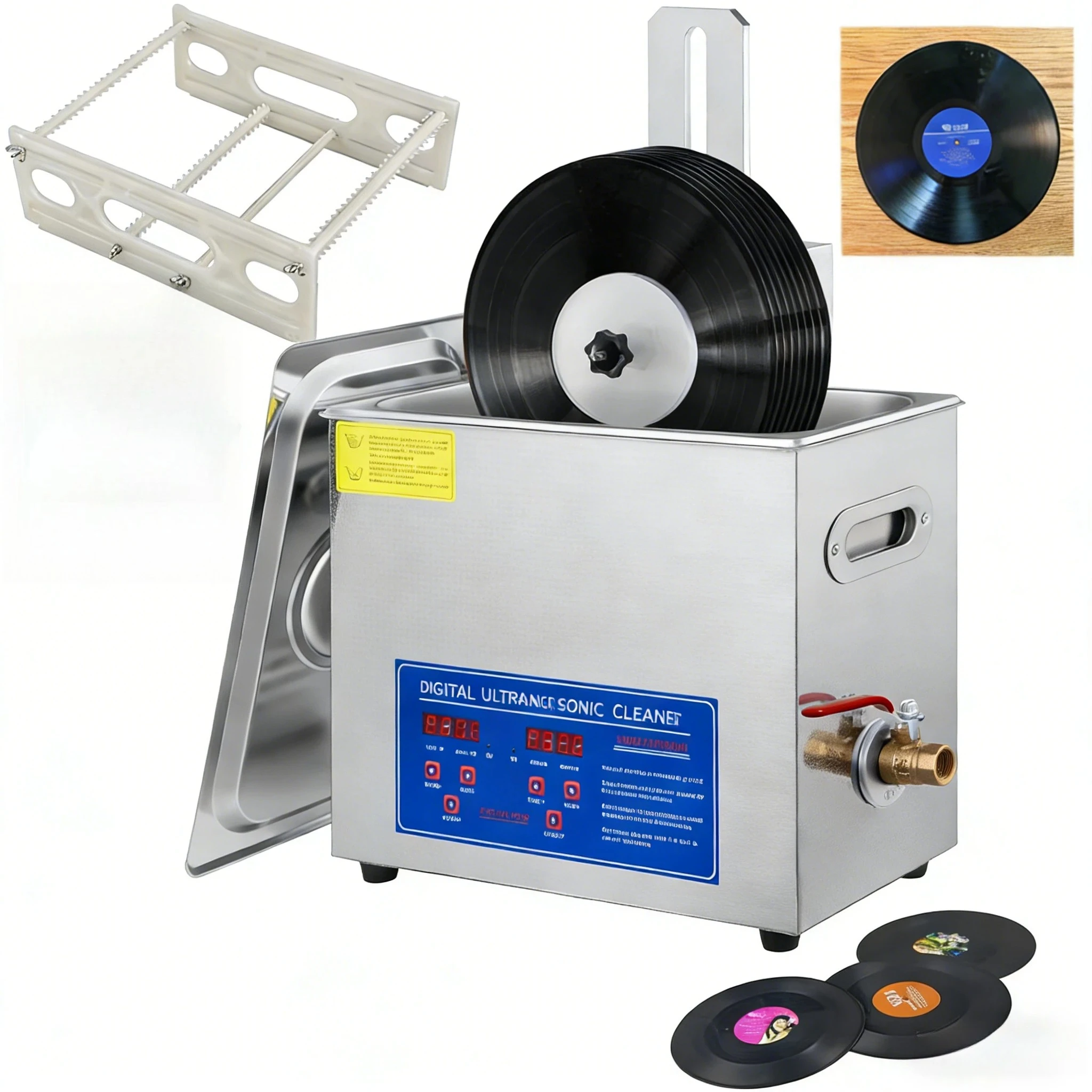 Sihao 6L Ultrasonic Cleaner 180W Ultrasonic Vinyl Cleaner 7-12 Inch 8 Records Ultrasonic Records Cleaner w/Drying Rack for Home