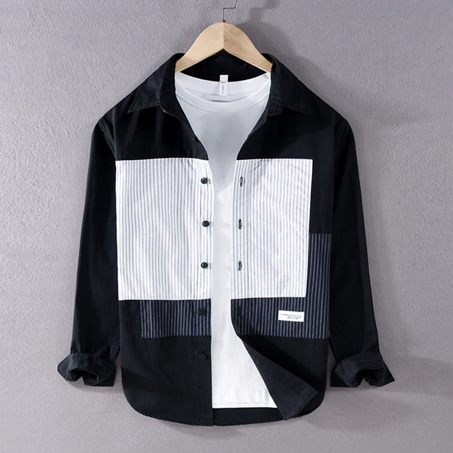 New Style French Design Quality Long Sleeve Patchwork Casual Cotton Shirt  Men Brand Trendy Comfortable Top Clothes Chemise Homme - AliExpress