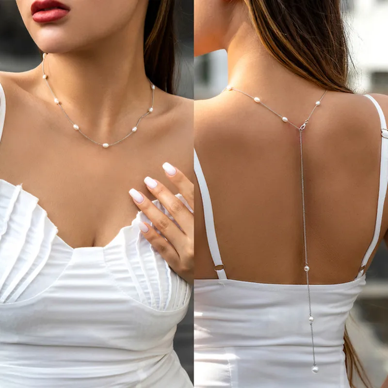 Collana Con Perle Sul Retro A Y – Gioiello Vintage Per Sposa, Matrimonio E Spiaggia – Colore Argento