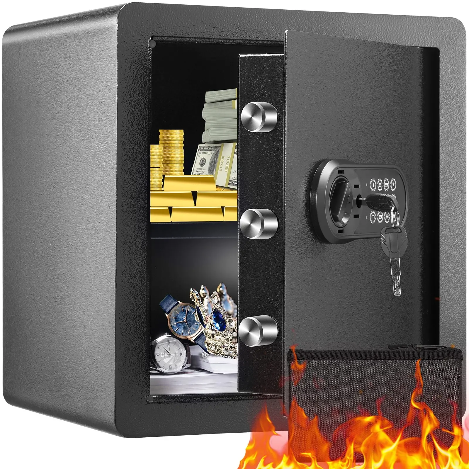 

VEVOR Safe 1.8 Cubic Feet Home Safe Steel for Cash Gold 15.75x13x16.9 inch for Storing Cash, Jewelry, Pistols, Documents