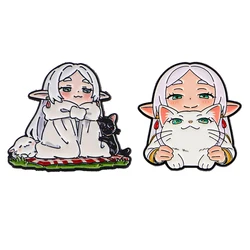 Set of Whimsical White - Haired Elf Enamel Pins - Cute Cartoon Girls Brooch for Backpacks, Clothing, and Accessories (5)