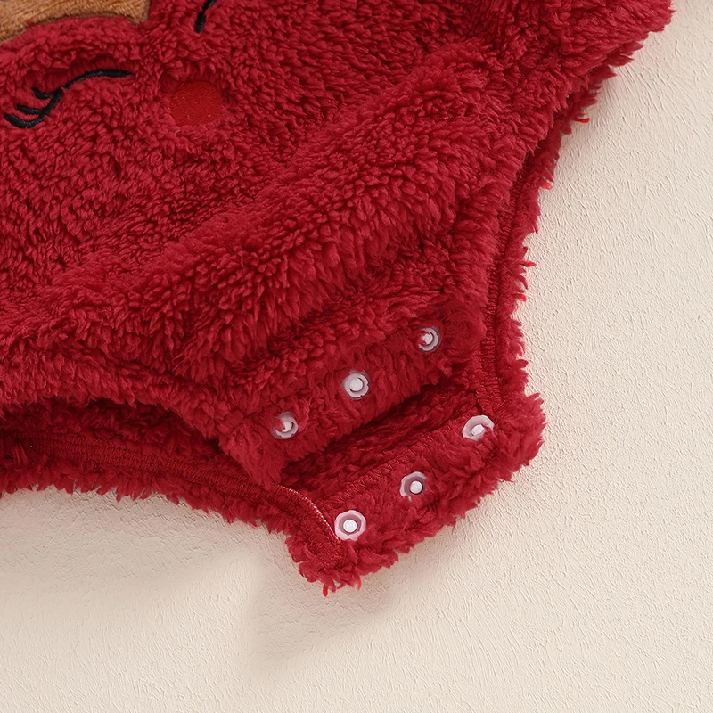 2024-06-04 Lioraitiin Baby Girl Christmas Fleece Jumpsuit Elk Embroidered Round Neck Long Sleeve Romper Able Bodysuits 6