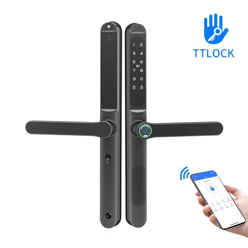 TTLock APP IP65 Waterproof Smart Fingerprint Password RFID Lock For Push Pull Sliding Framed Glass Door