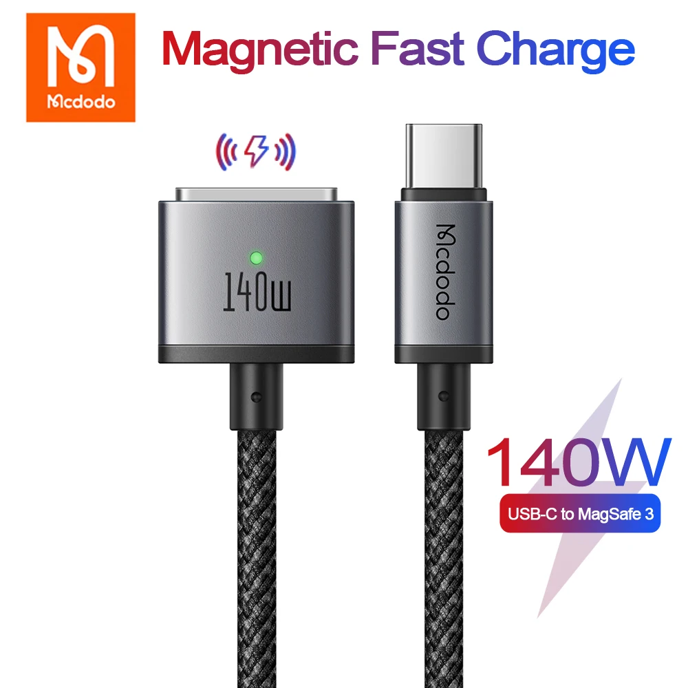  Mcdodo 140W Magnetic PD USB-C to MagSaf 3 Fast Charge Cable For Macbook Pro Air 13 14 16 M1 M2 Dual LED Indicators Charger Cord 