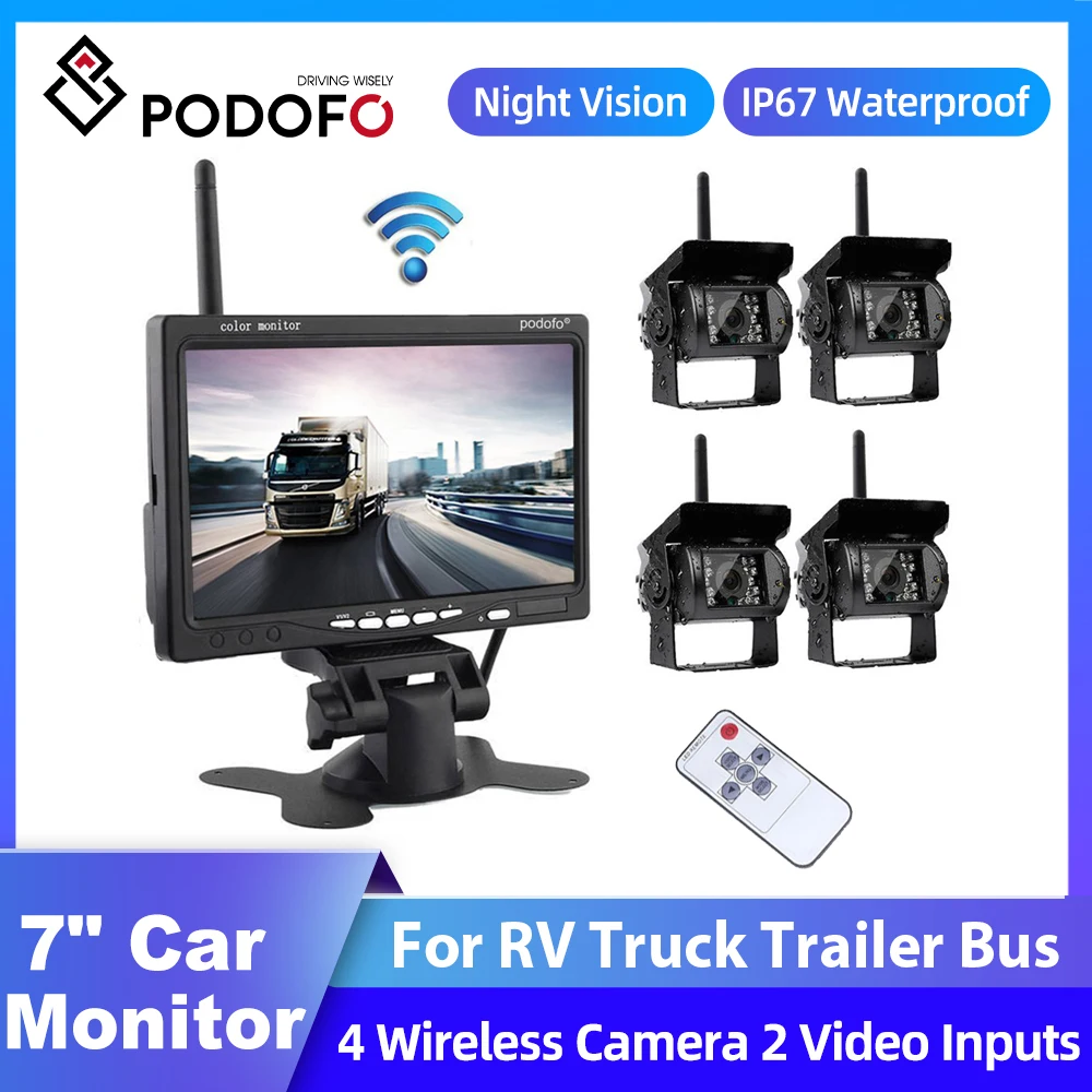 

Podofo 7" Recording DVR 2 Truck Backup Camera AHD Night Vision with 7" Vehicle Rear View Monitor Support SD Card