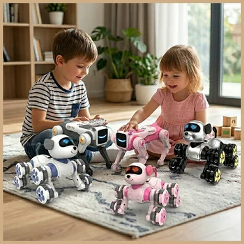Cane Robot Telecomandato Intelligente, Cucciolo Elettronico Interattivo, Giocattolo Bionico Programmabile per Danza e Acrobazie, Regalo per Bambini