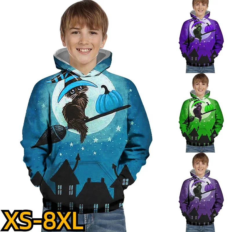 

Pocket Tops Boys Sweater Winter Children's Round Neck Hooded Pullover Autumn Hallowmas Long Sleeve 2023 New 3D Printing Printin