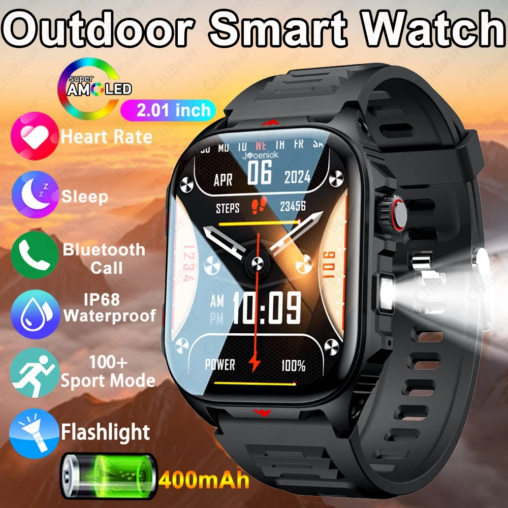Nouvelle Montre Connectée de Sport Extérieur 2026 pour Hommes, Suivi de Santé, Étanchéité IP68, Fréquence Cardiaque, Lampe Torche LED, Appel Bluetooth 1