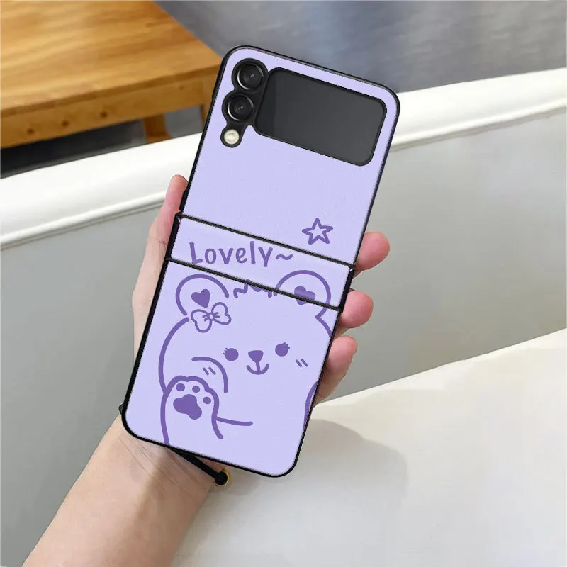 Funda Case for Samsung Galaxy Z Flip 3 Z Flip 4 Cartoon Girl Little Dinosaur Lion Pattern Hinge PU Protection Phone Case Cover