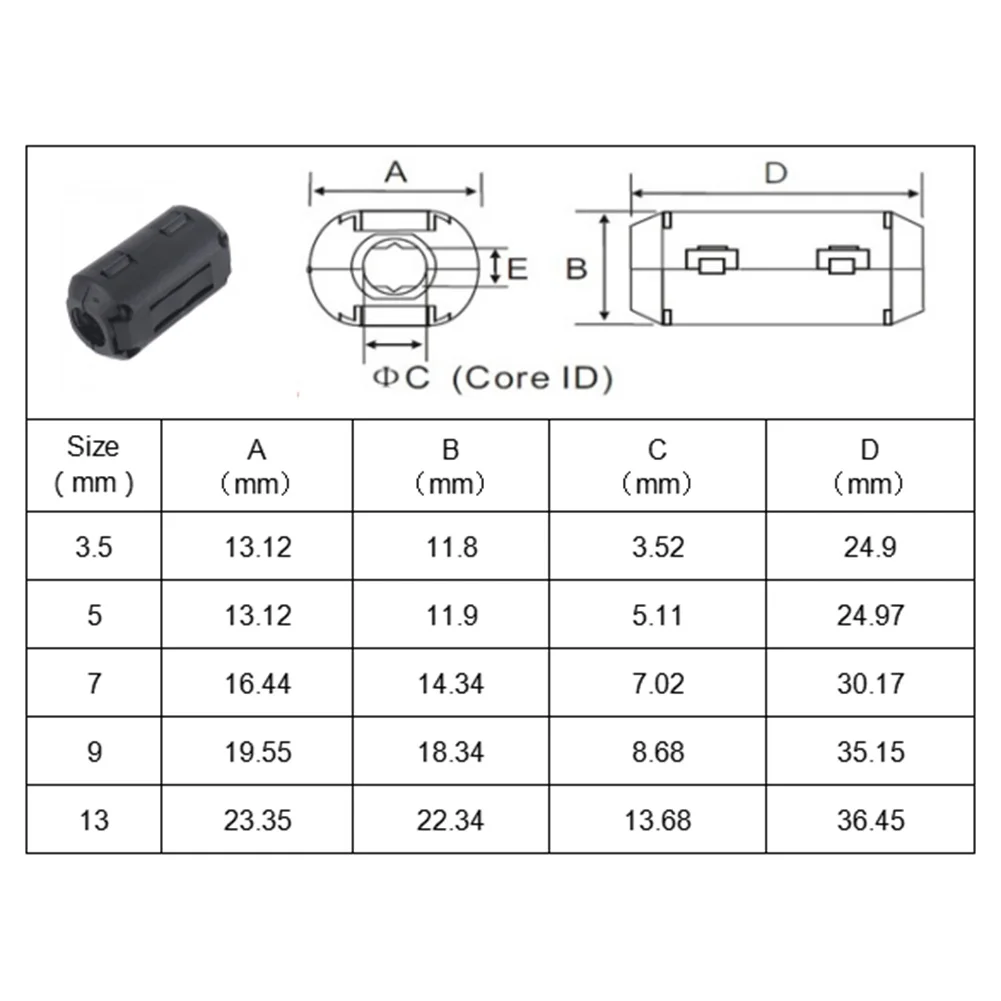 10Pcs 5mm Clip On ferrite noise filter Anti-Interference RFI EMI Noise Magnetic Filter High Efficiency for USB Audio Video Power Cord