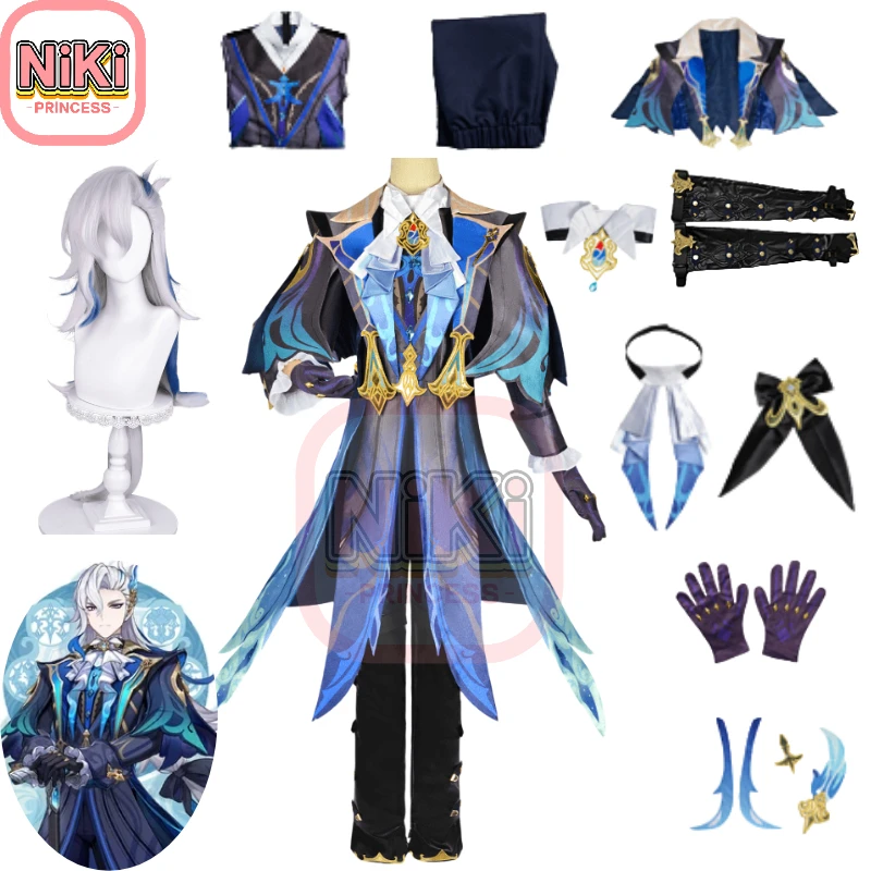 

Game Genshin Impact Neuvillette Costume Chief Justice Uniform Genshin Neuvillette Cosplay Costume and Neuvillette Cosplay Wig