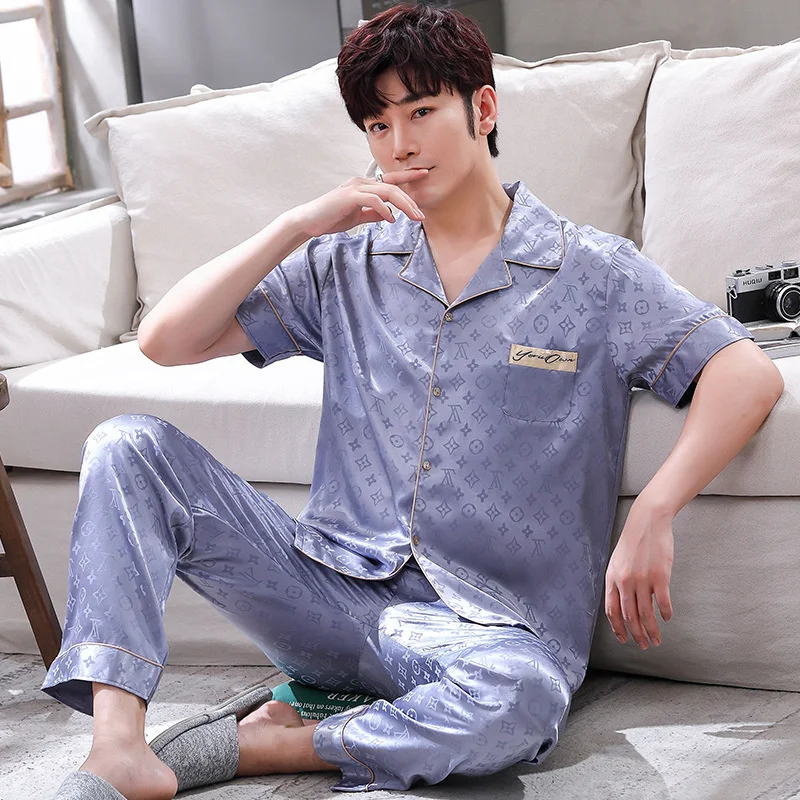 Ice Silk Pajamas Men's Summer Short Sleeve Youth Large Loose Home Clothes Shorts Two-piece Set