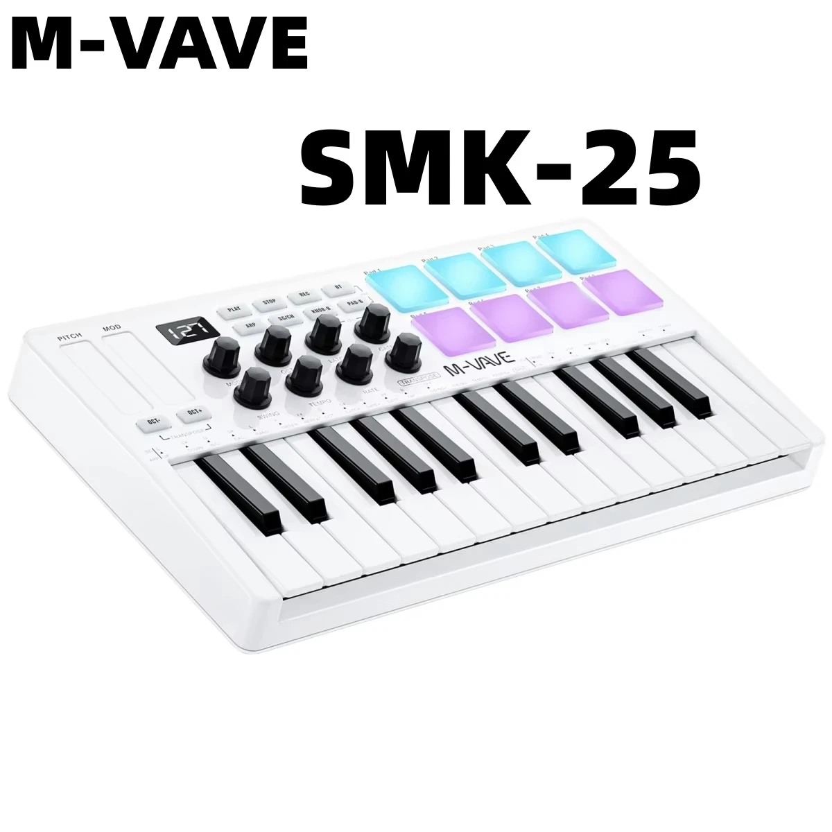M-VAVE SMK-25 USB MIDI キーボード コントローラー、8 RGB パッド