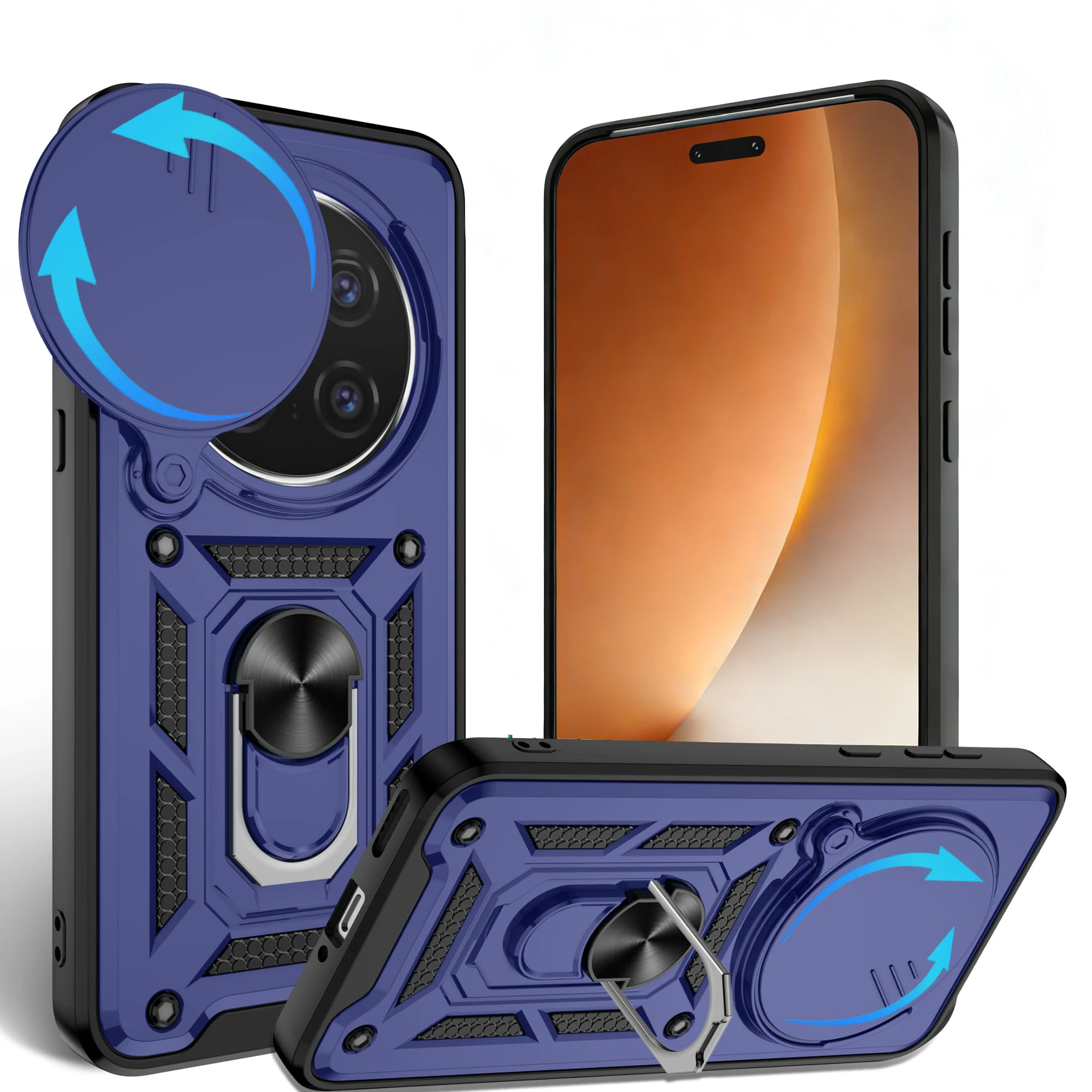 Armor Sliding Camera Cover Case with 360° Support Ring and TPU Protection