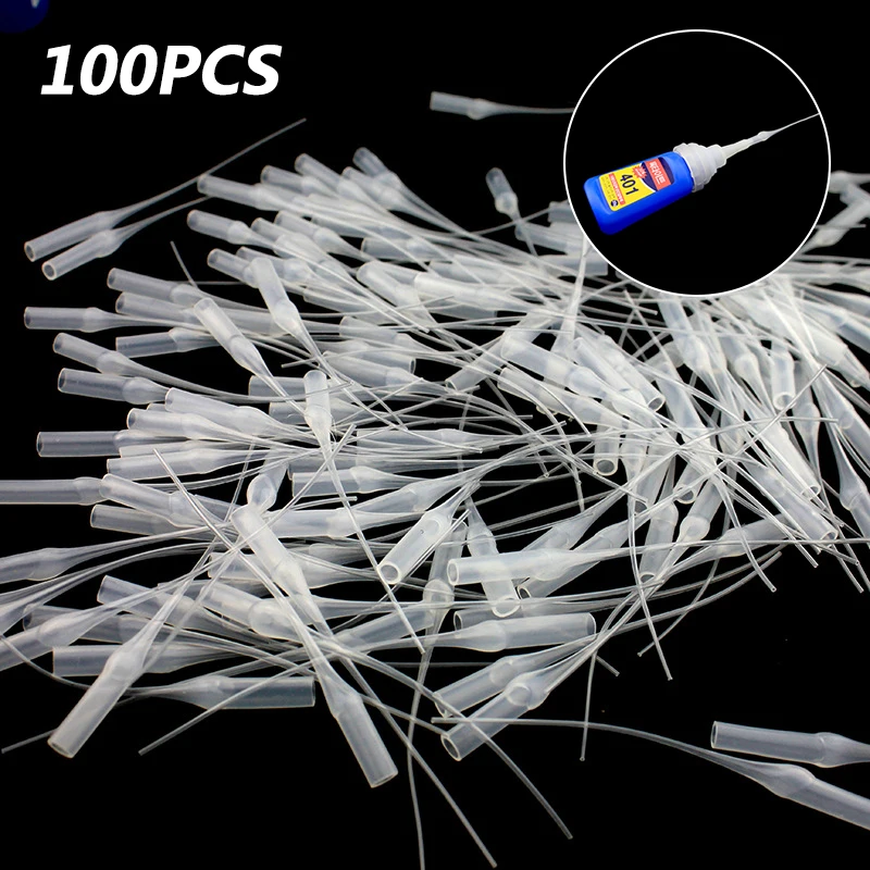 Plastic Glue Tips Glue Micro-Tips Plastic Glue Bottle Tips Extender Precision Applicator Dropping Tube Nozzle For Crafting Lab 100Pcs