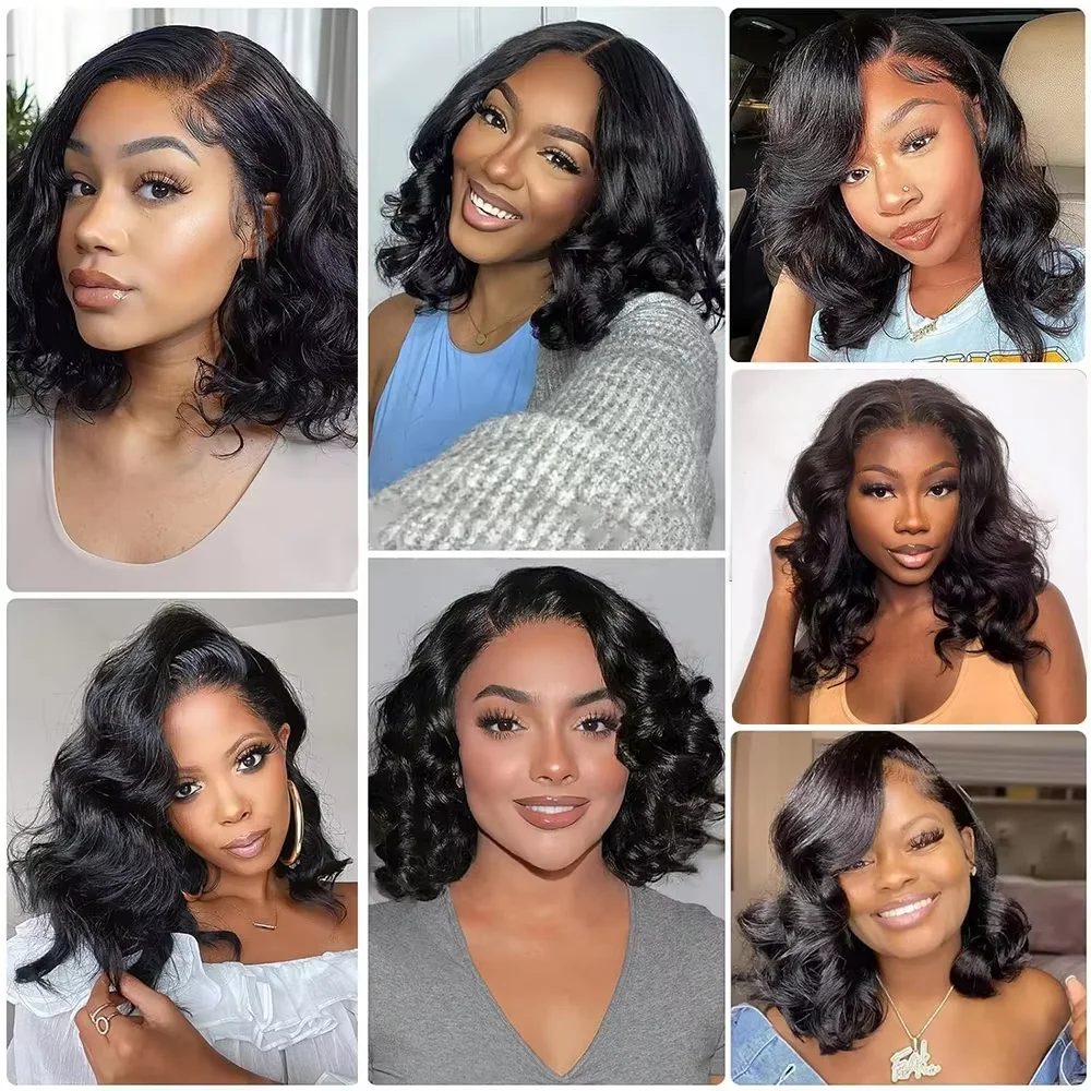 10 16 Inch Natural Glueless Body Wave Short Bob Human Hair Wig 5x5 Glueless Body Wave Bob Human Hair Wig 250%Density 5