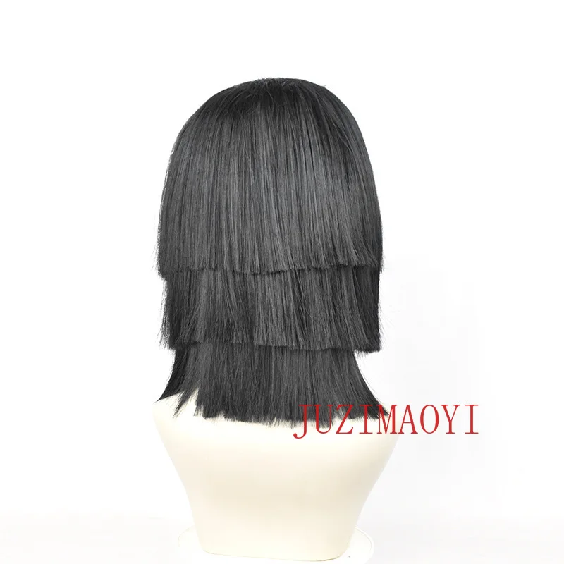 Iguro Obanai Cosplay Wig Anime Short Black Styled Heat Resistant Synthetic Hair Role Play Wigs