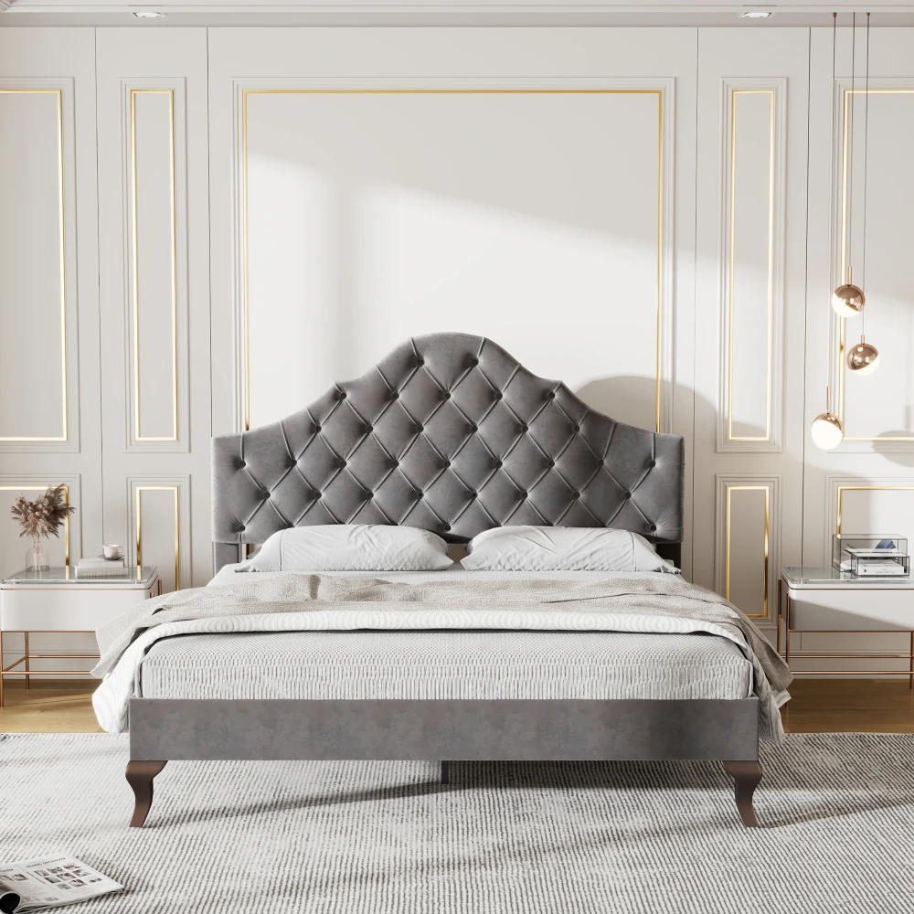 Luxuriöses Samt-Polsterbett 140 x 200 cm – höhenverstellbares Kopfteil mit Lattenrost, einfache Montage, ergonomisches Bett für Erwachsene – Detail 3