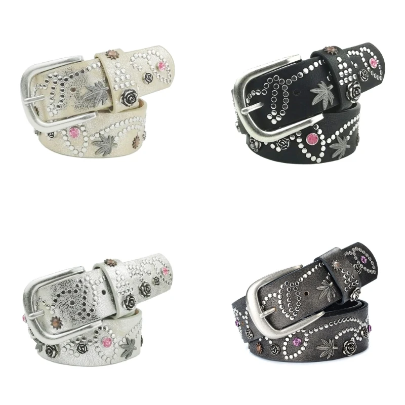 Delicate Style Alloy Rivet Waist Belts for Jeans PU Belt for Woman Cowboy Cowgirl Teens Female Jeans Skirt Waistband