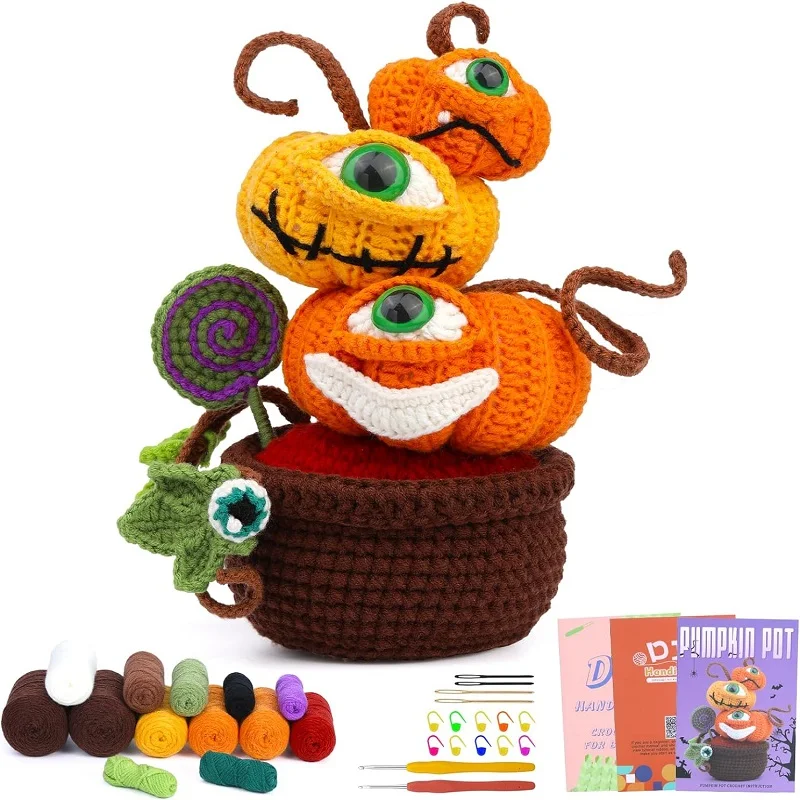 Halloween Crochet Kit for Beginners with Tutorials Knitting Kit Yarn Crochet Hooks for Adults Home Decoration DIY Craft Supplies