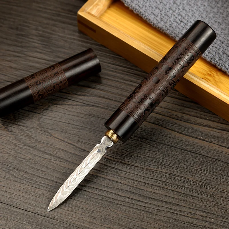Stainless Steel Ebony Chinese Puer Tea Needle Cutter Damascus Knife 1Pc tea cutter tea needle set tea making tools