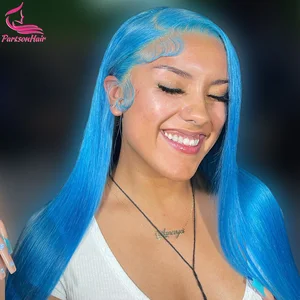 13x6 HD Transparent Lace Front Wig Light Blue Green Colored 13x4 Straight Lace Frontal Human Hair Wigs For Women Pre Plucked