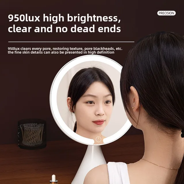 กระจกแต่งหน้า LED พร้อมกระจกโต๊ะเครื่องแป้งแบบพกพาสําหรับห้องน้ําห้องนอนหอพักตกแต่งบ้าน 1