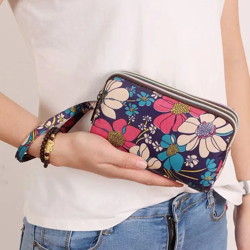 Retro Cartoon Printing Coin Purse Wallet Female Waterproof Card Holder Phone Clutch Pocket Lady Money Bag Change Pouch Carteira
