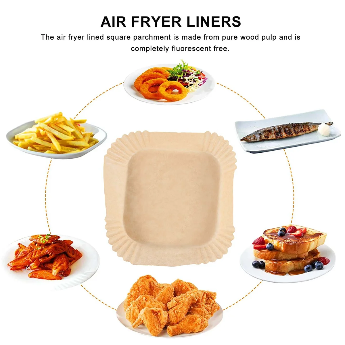 50Pcs Air Fryer Parchment Paper with Oil Brush Air Fryer Liners Square 6.3 Inch Disposable Baking Paper Sheets HOT