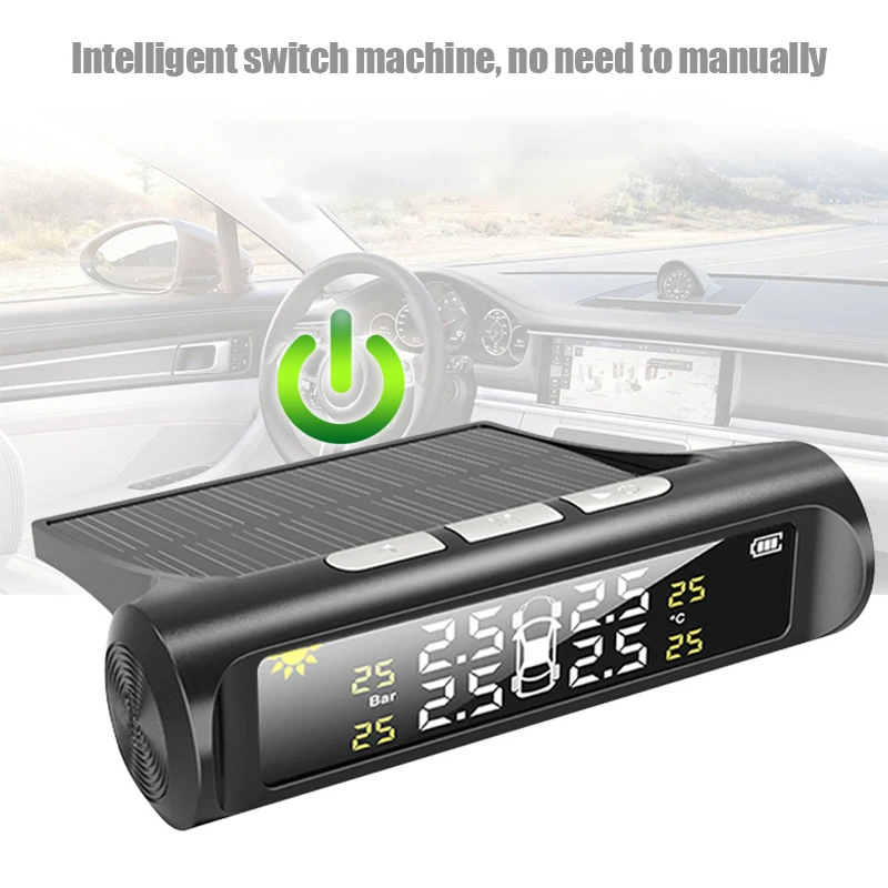 TPMS Tire Pressure Monitoring System Solar Power USB Automotive Security Alarm Wireless Tyre Sensor Smart Car Safety Alarm