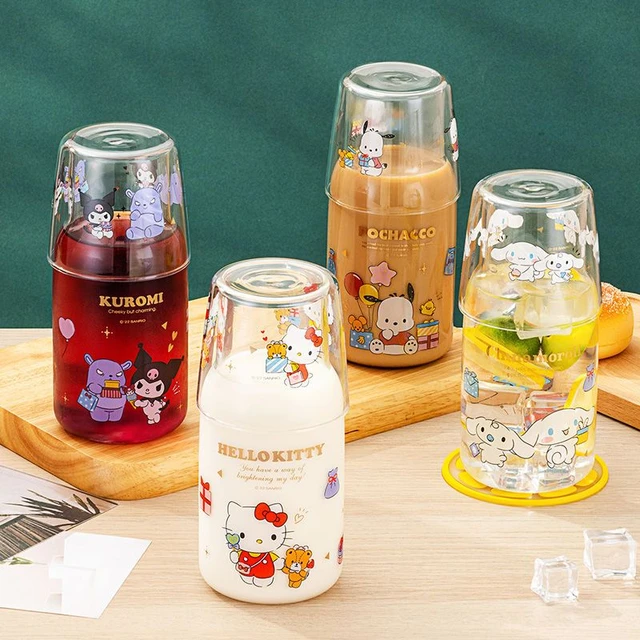 Sanrio Anime Hello Kitty Glass Straw Cup Milk Cup Cute Cartoon Coolommy  Melody Beverage Juice with Lid Drink Cup Ins Style - AliExpress