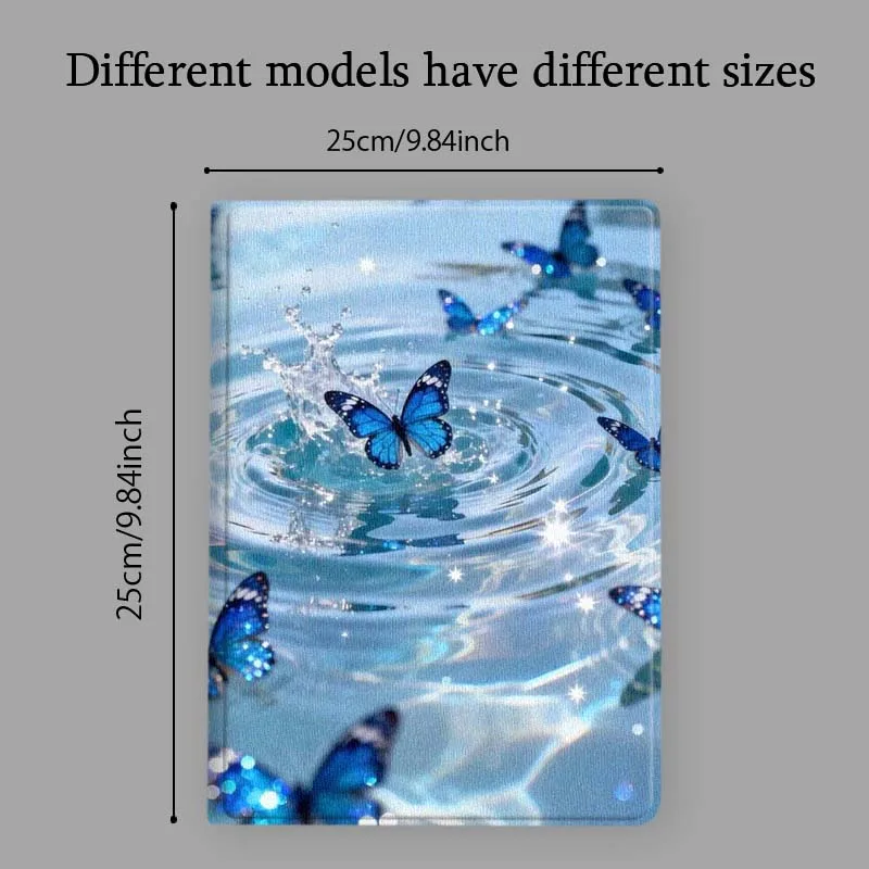 Blue Butterfly Water Ripple Soft Tablet Case with Pen Tray