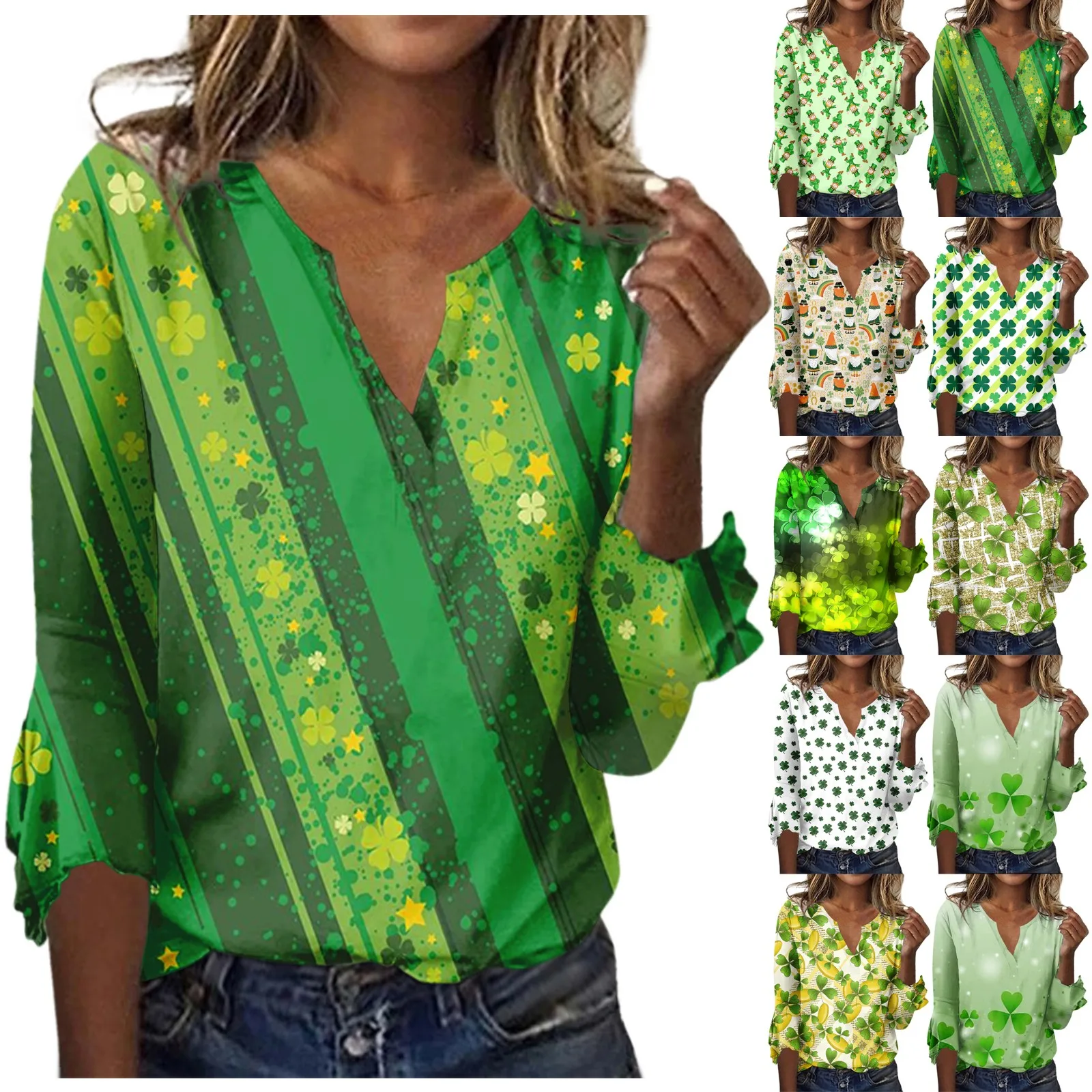 

Blouses For Women Dressy Casual 3/4 Sleeve Flare Sleeve Shirt St. Patrick'S Day Print Tops Vintage Tees Tunic Fall Clothes