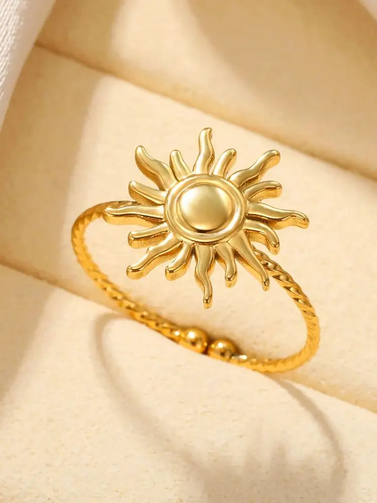 Stainless Steel Sun Rings For Women Geometric Adjustable Finger Ring