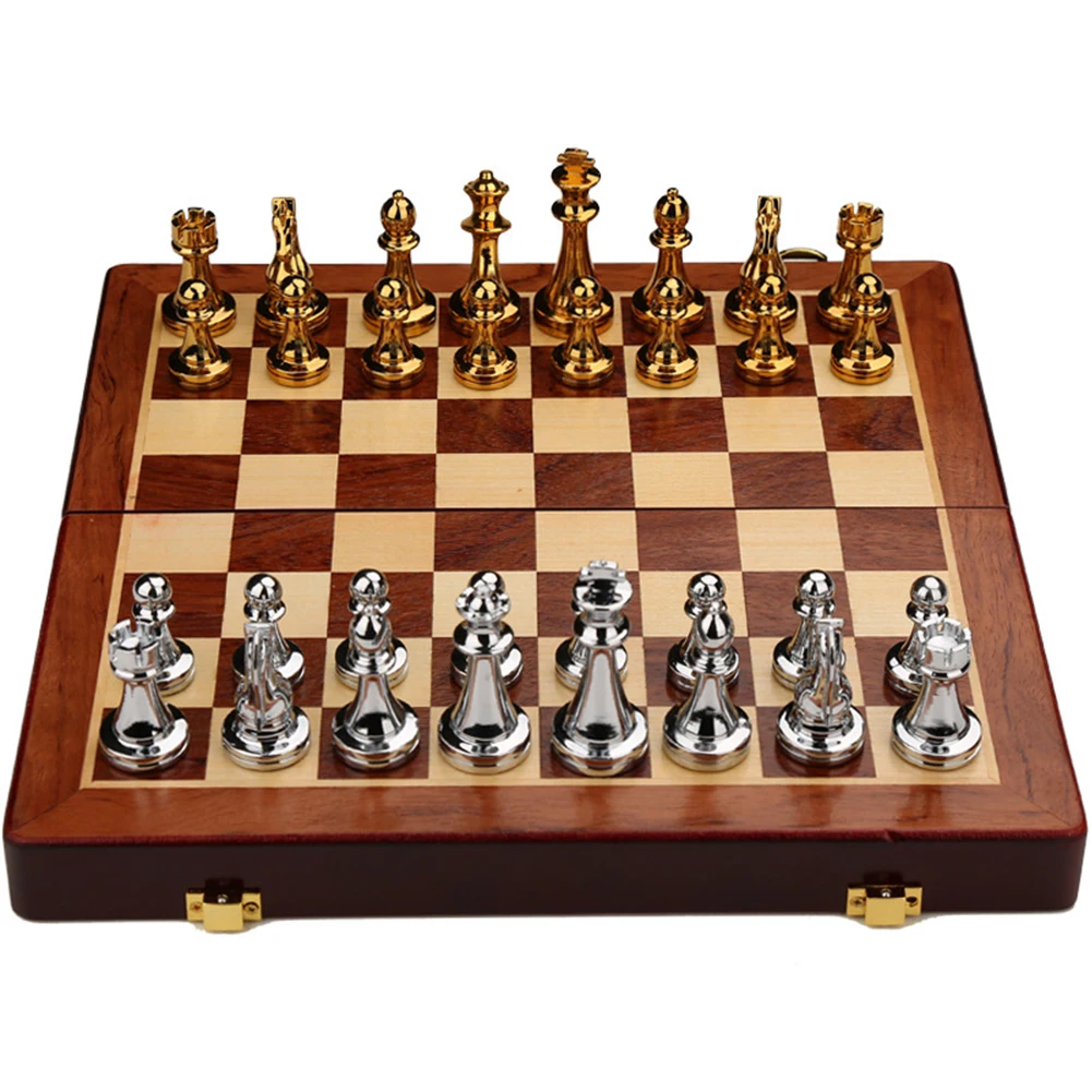 Conjunto de tabuleiro de xadrez de madeira dobrável três em um, madeira  maciça tridimensional - AliExpress