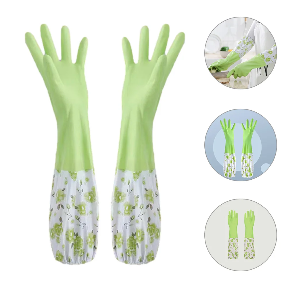 

1 Pair of Plush Lining Household Cleaning Gloves Kitchen Dish Washing Gloves Decorative Cleaning Gloves