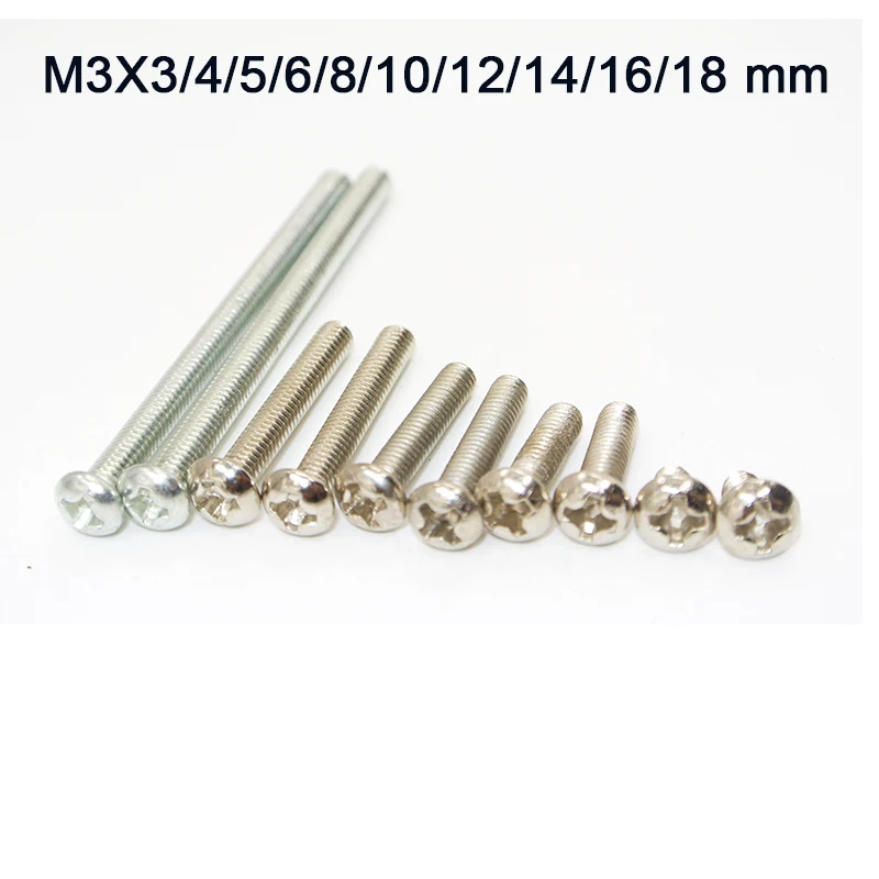1000 Pcs M3 สแตนเลสสตีลฟิลลิปสกรูหัวกลม M3 สกรู Nuts ตัวยึดฮาร์ดแวร์เครื่องมือ M3 x6/ 8/12/14/16/18 มม. 1