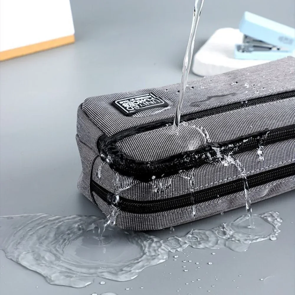 Portable Three-layer Large Capacity Pencil Bag Boy Canvas Pen Case School Office Supplies Storage Bag Waterproof Stationery Bag