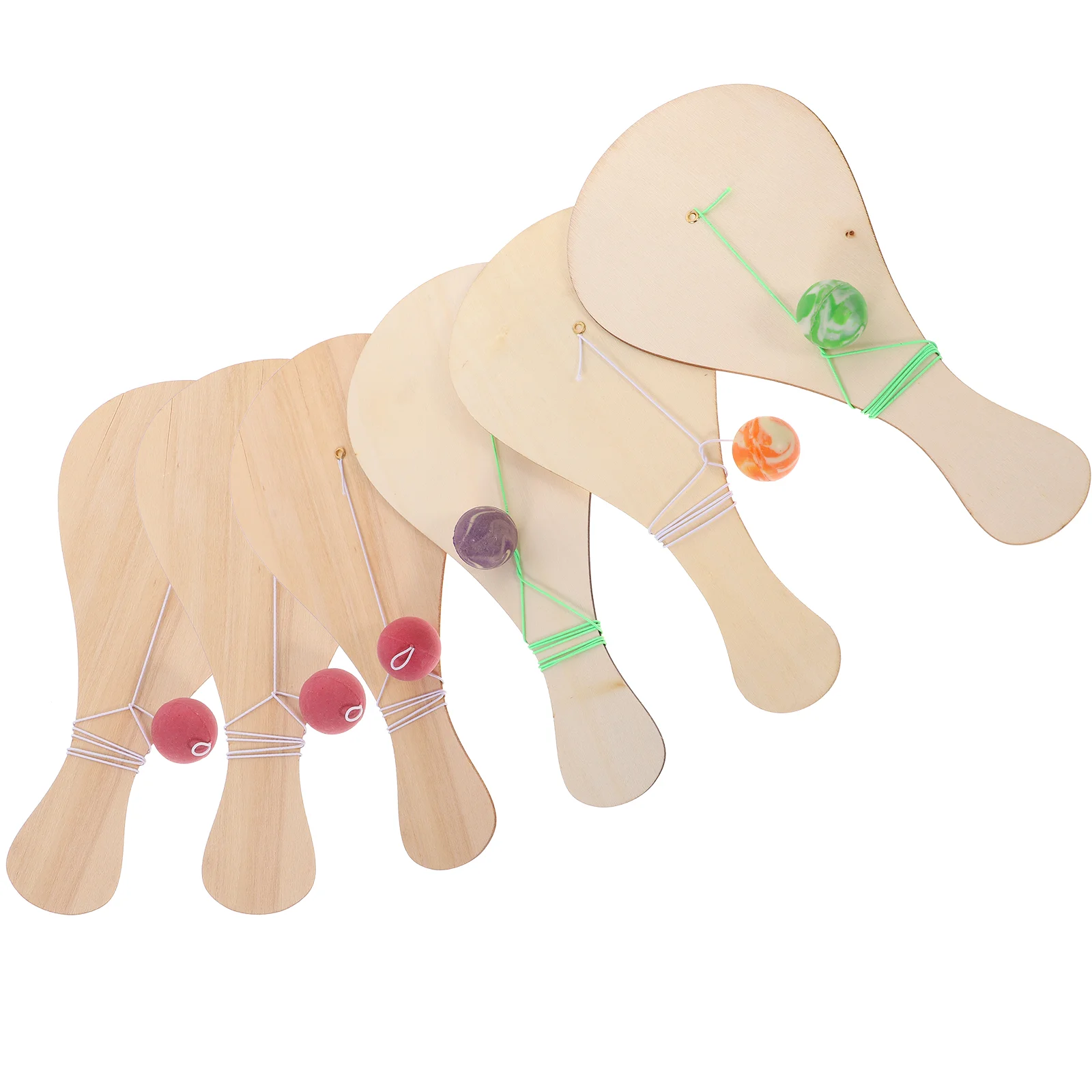 6 Pcs Elasticity White Billet Wooden Racket Child Kids Toys Paddle Balls Party Favor Painting DIY 4