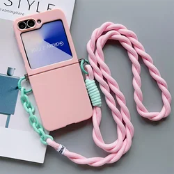 Solid Lanyard Strap Crossbody Slim Phone Case - Cute Candy Protective Cover - Motorola Razr 50 (Pink)