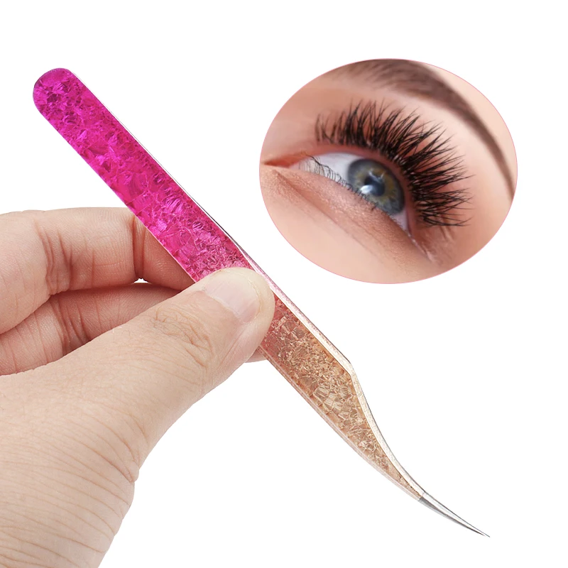 1pcs Eyelash Tweezers Eyebrow Clip Ice Flower Art Design 3D High Precision Stainless Steel Lash Extension Tweezer Makeup Tool