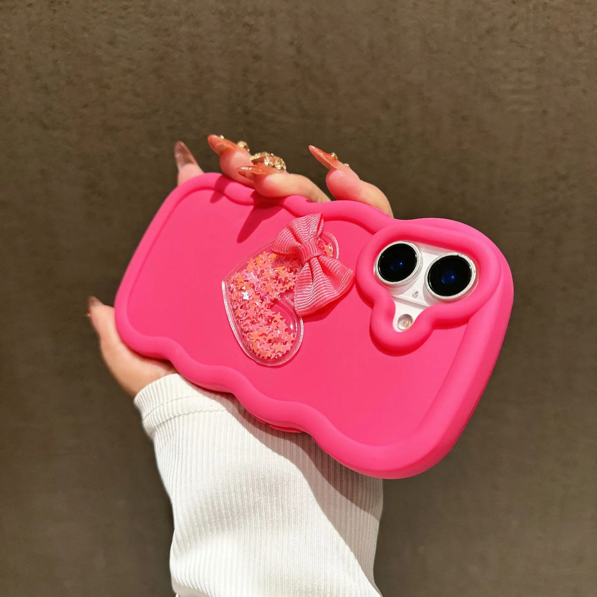 Adorable Quicksand Heart Bow Phone Case - Soft Cover