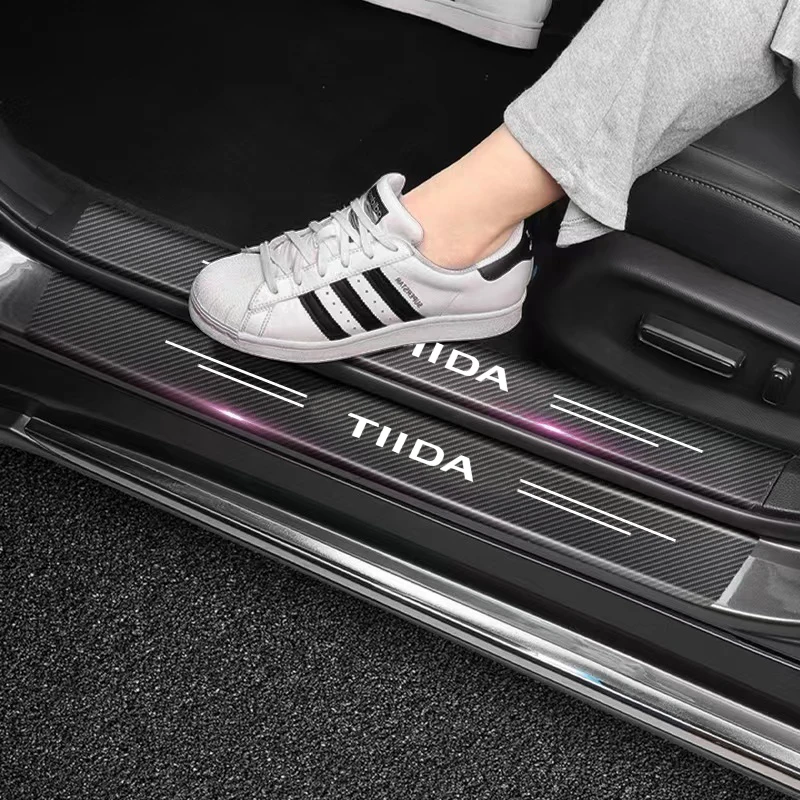

Carbon Fiber Decals For Nissan TIIDA Emblem Car Door Sill Stickers Auto Trunk Door Sill Scuff Covers Accessories Car Styling