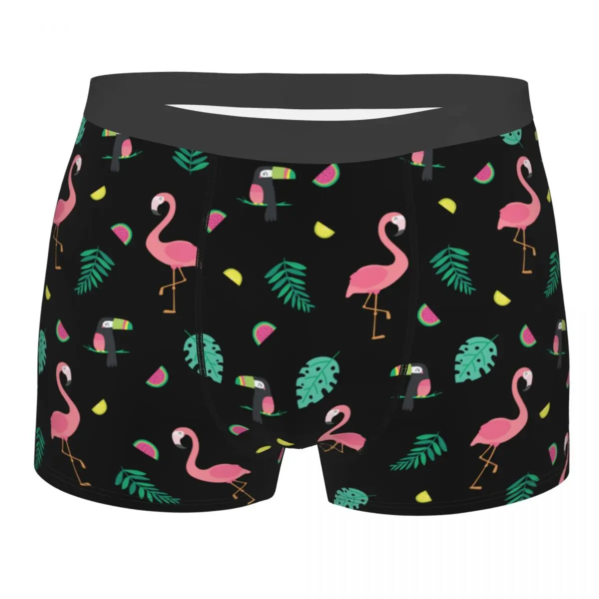 

Men's Pink Flamingo Tropical Leaves Colorful Boxer Briefs Shorts Panties Soft Underwear Male Printed Plus Size Underpants