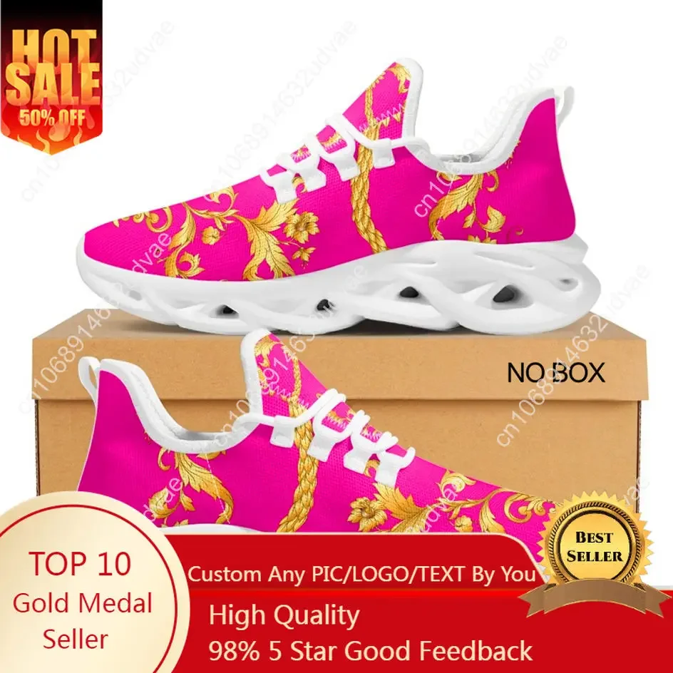 

Women Casual Sneakers Luxury Golden Floral Design Lace Up Couple Platform Flat Retro Red Color Black Dropshipping
